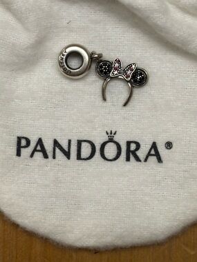 Pandora Black and Pink Minnie Ears Dangle Charm